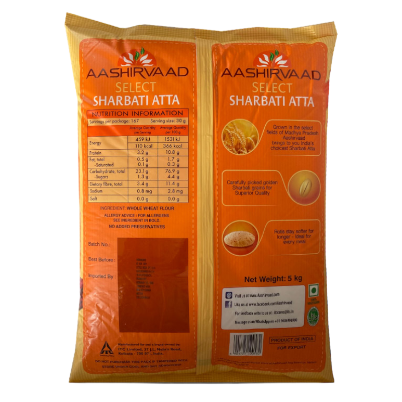 Aashirvaad - 5kg Select Sharbati Atta Flour (Export Pack)