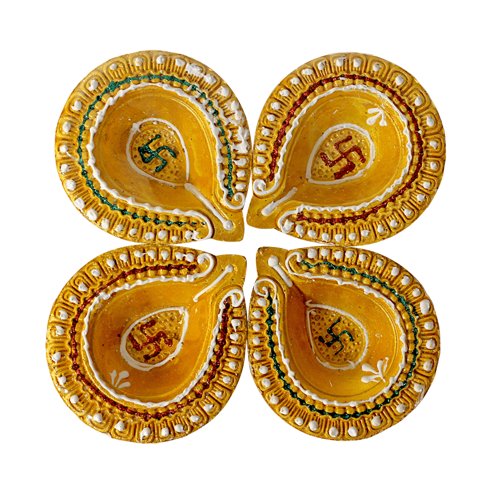 Fancy Diyas - Set of 4 (Golden Leaf)