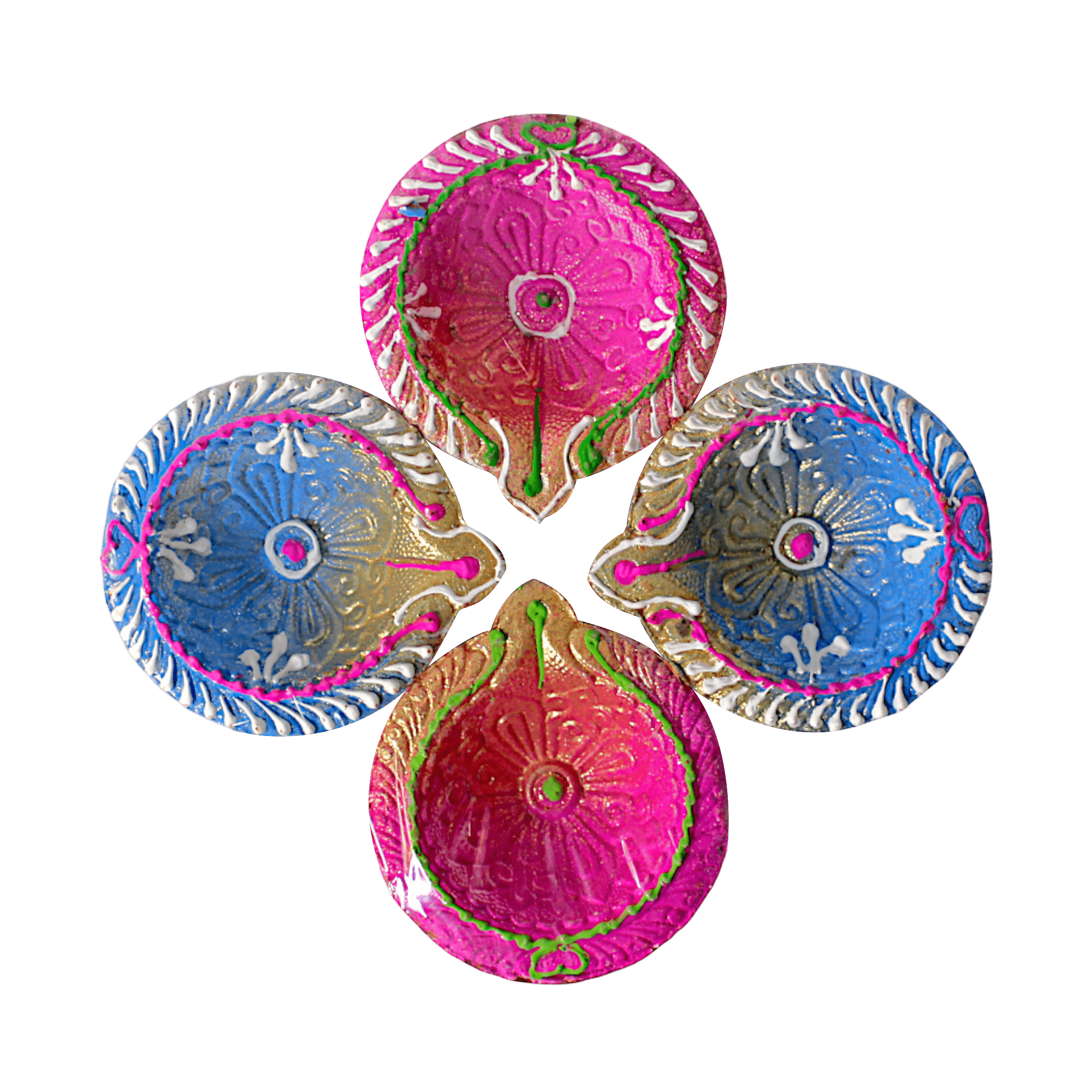 Fancy Diyas - Set of 4 (Peacock Jewel Mix Pink & Blu)