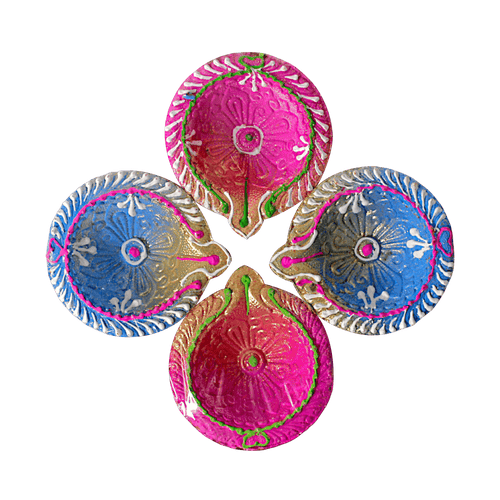 Fancy Diyas - Set of 4 (Peacock Jewel Mix Pink & Blu)