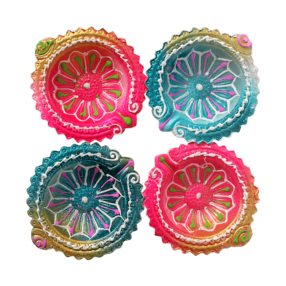 Fancy Diyas - Set of 4 (Round Multicolor)