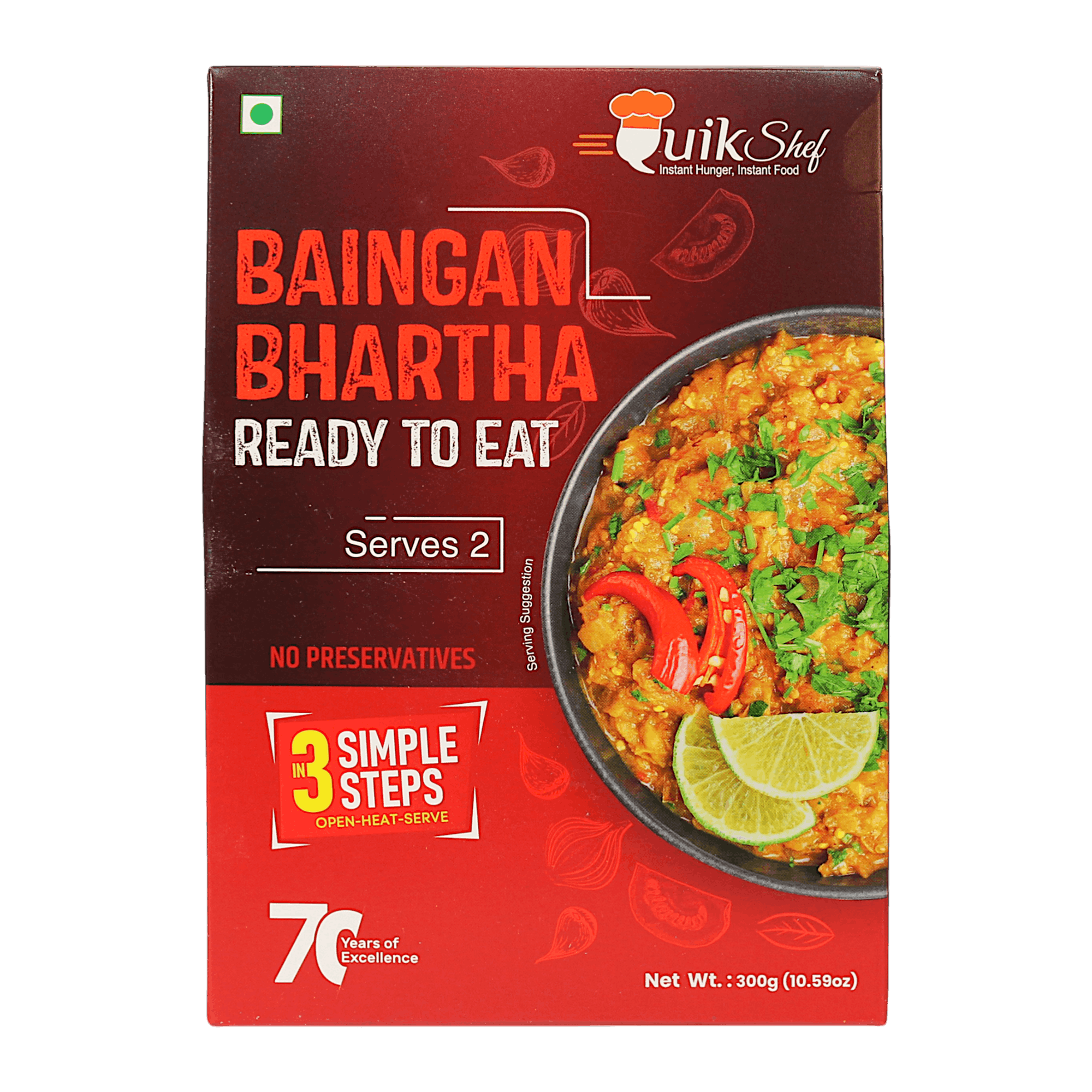 QuikShef - (Best Before 01/10/26) 300g Baingan Bharta RTE (Serves 2)