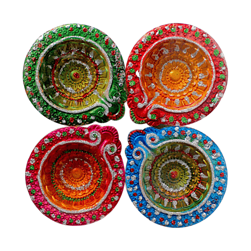 Fancy Diyas - Set of 4 (Festive Green, Blu & Red)