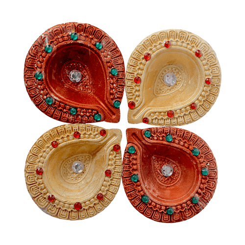 Fancy Diyas - Set of 4 (Smooth Leaf Golden & Brown)