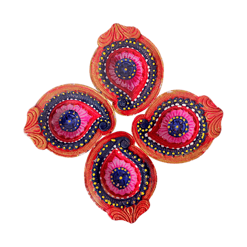 Fancy Diyas - Set of 4 (Royal Pink & Black)
