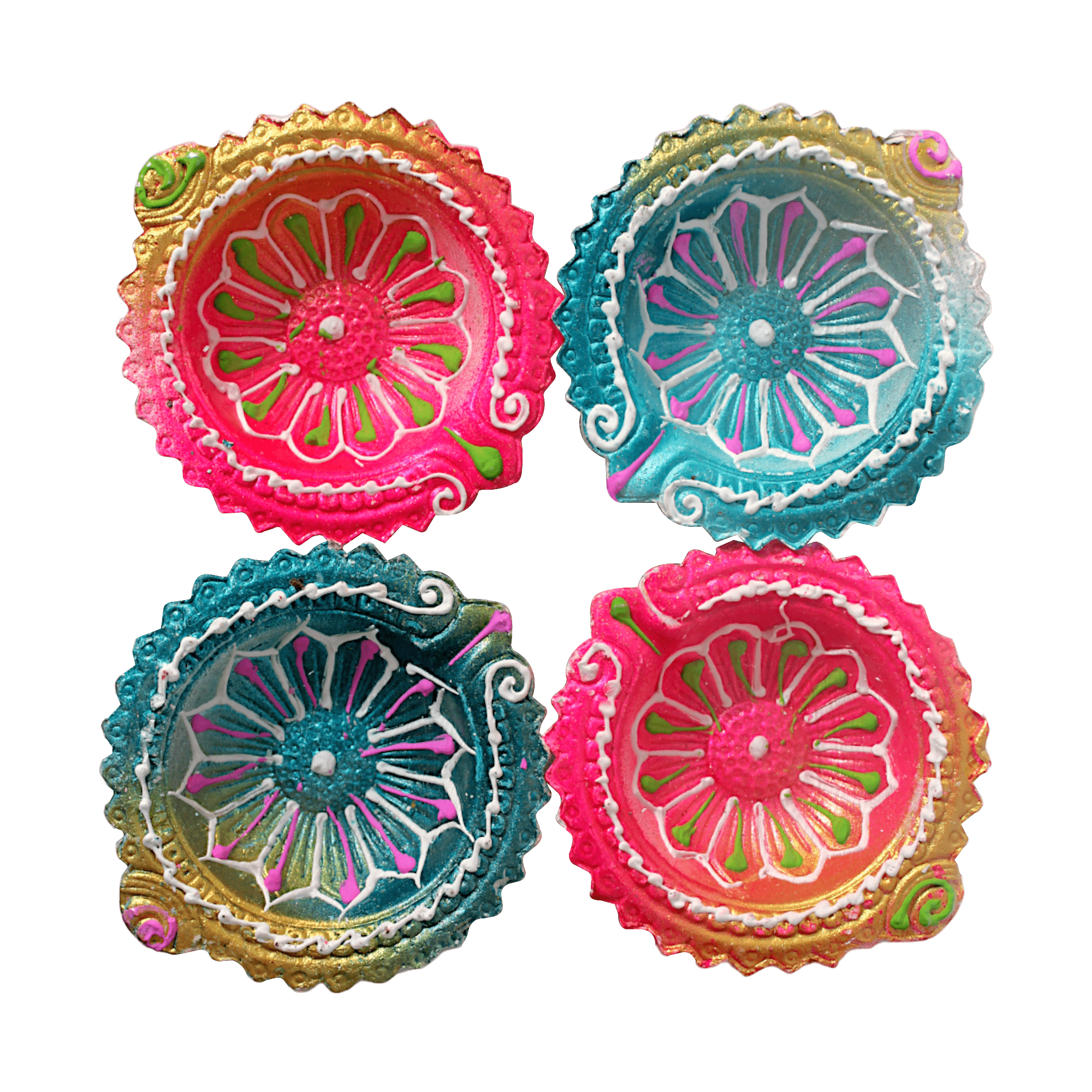 Fancy Diyas - Set of 4 (Round Multicolor)