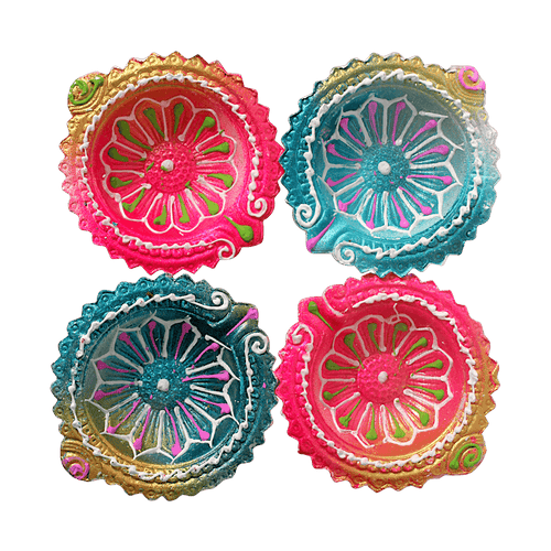 Fancy Diyas - Set of 4 (Round Multicolor)