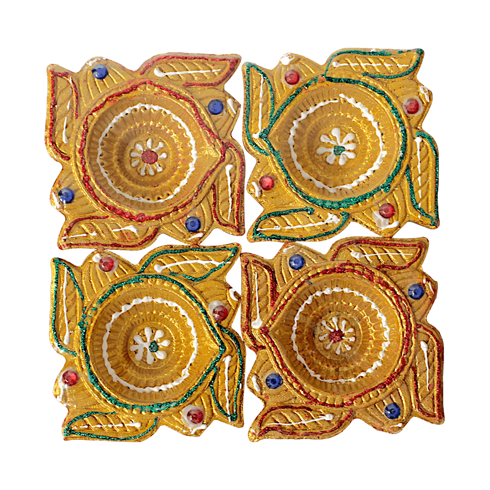 Fancy Diyas - Set of 4 (Traditional Indian Shape Golden &amp; Brown)