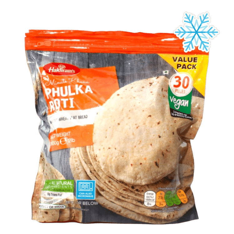 Haldiram's - 900g (Frozen) Minute Khana Phulka Roti (Vegan) 30 Pieces ...