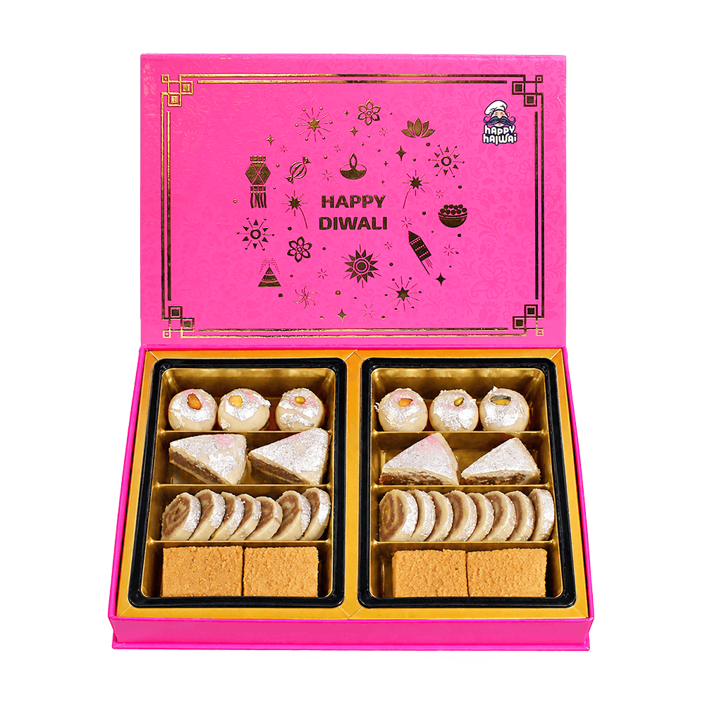 Happy Halwai - 700g Geschenkbox mit Gemischten Indischen Süßigkeiten