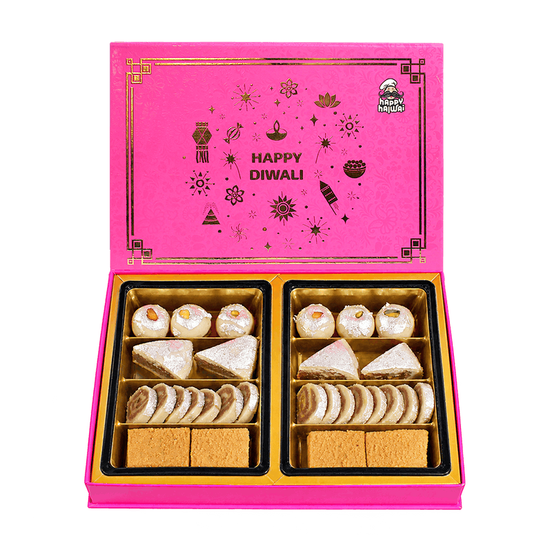 Happy Halwai - 700g Geschenkbox mit Gemischten Indischen Süßigkeiten