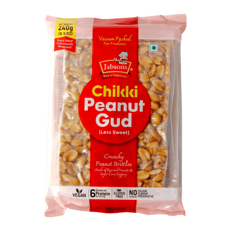 Jabsons - 240g Chikki Erdnuss-Gud (Weniger Süß)